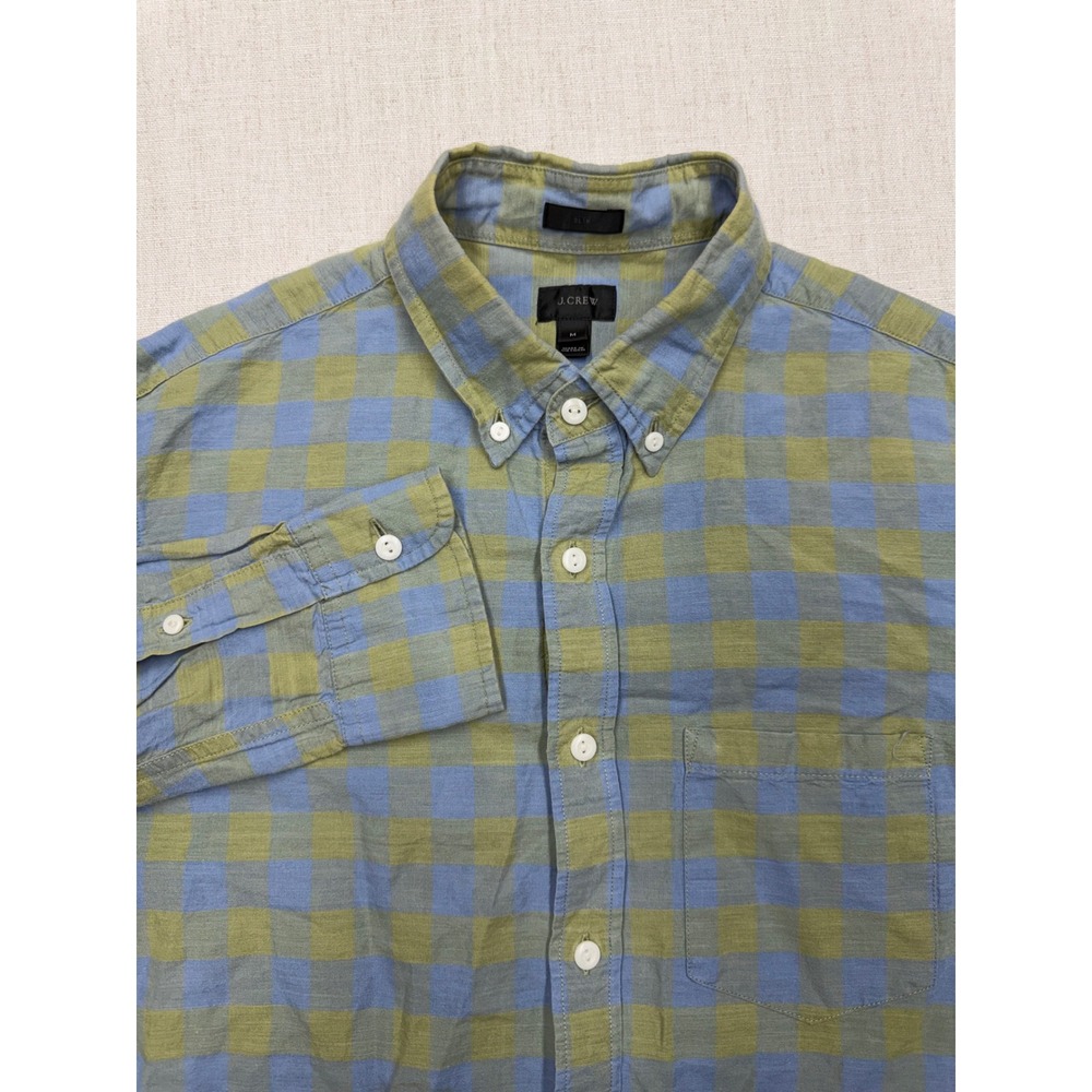 J.Crew Mens M Slim Baird McNutt Irish Linen Cotton Gingham Button Down Shirt